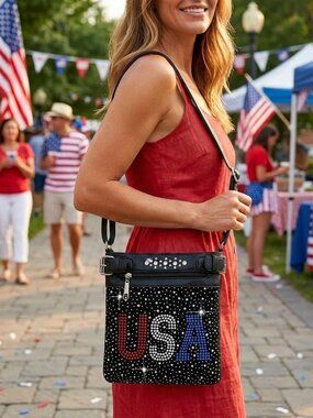 USA Rhinestone Crossbody Bag
